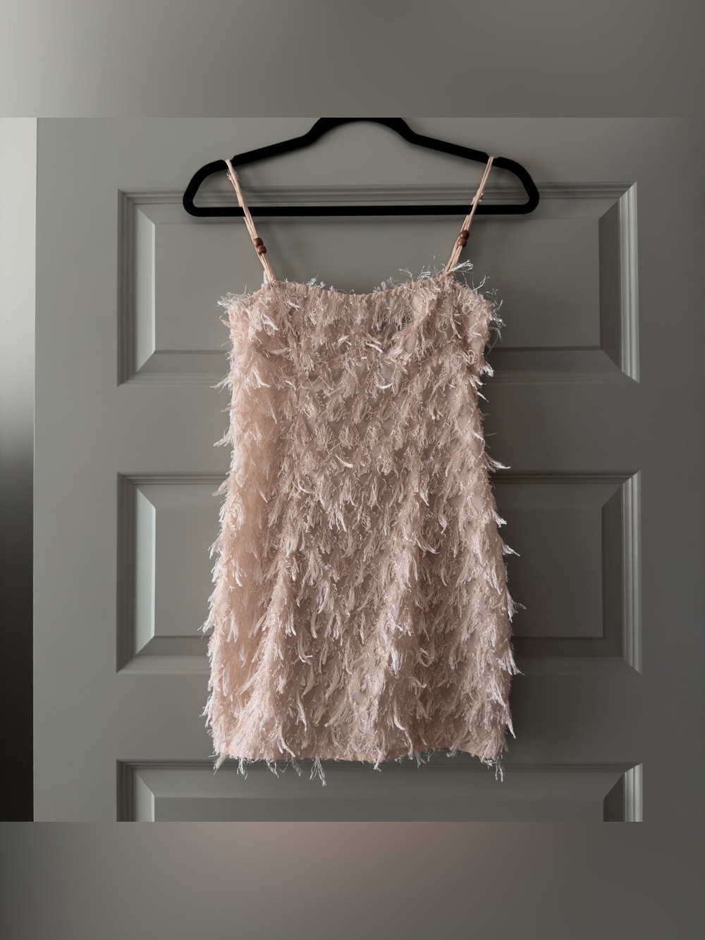 NWOT PrettyLittleThing Feathered Champagne Mini Dress Size Small